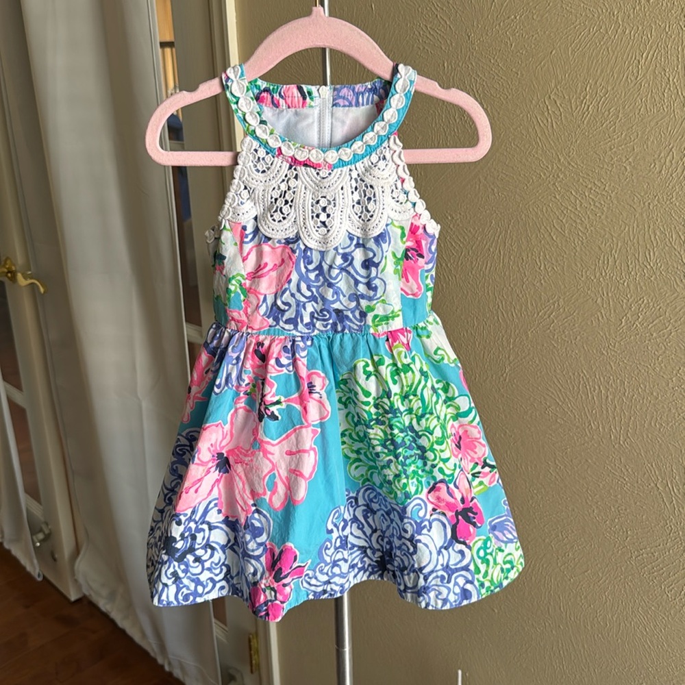Lily Pulitzer floral abstract summer spring halter neck dress 3T
